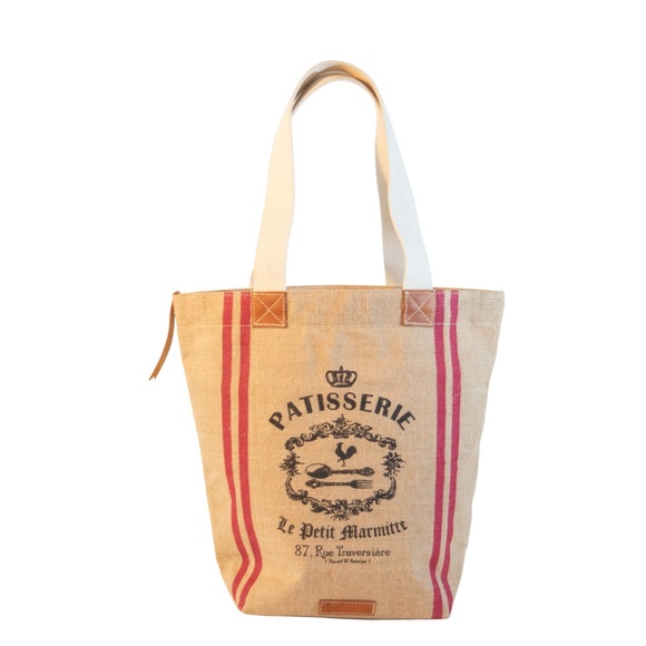 Burlap tote handbag leather accents - Picture 6 of 6